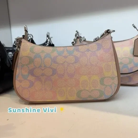 NWT Coach Teri Shoulder Bag In Rainbow Signature Canvas CDA91 Sand Multi